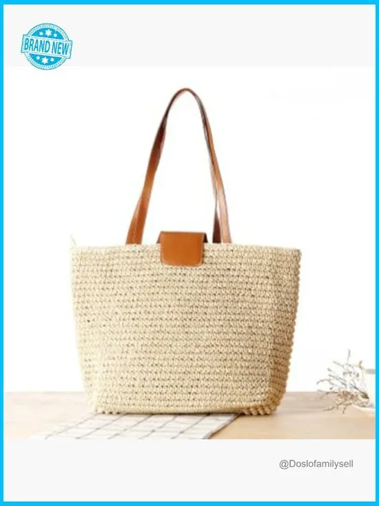 Woven Straw Tote Bag Large Beach Shoulder Purse Boho Minimal Chic Summer - Picture 3 of 7